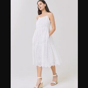 NEW Trovata Birds Of Paradis Julien Strappy Cotton Tiered White Eyelet Dress - L